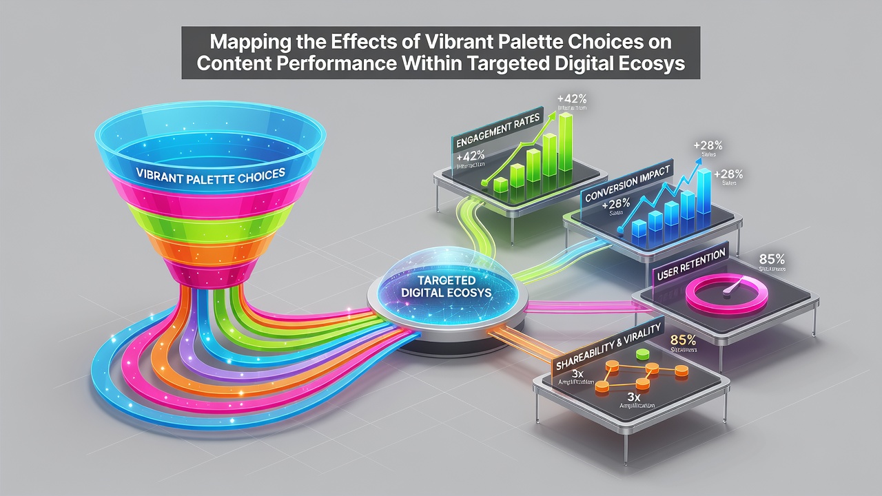 Data visualization charts illustrating engagement metrics for content using different vibrant color schemes in targeted digital platforms